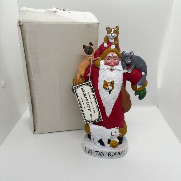 Vtg 98 House Hatten Susan Smith Cat-Tastrophe Santa Cats Crazy Lady Christmas - Picture 2 of 12